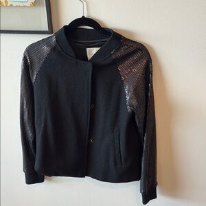 Line & Dot sequined sleeve, double breasted bomber jacket